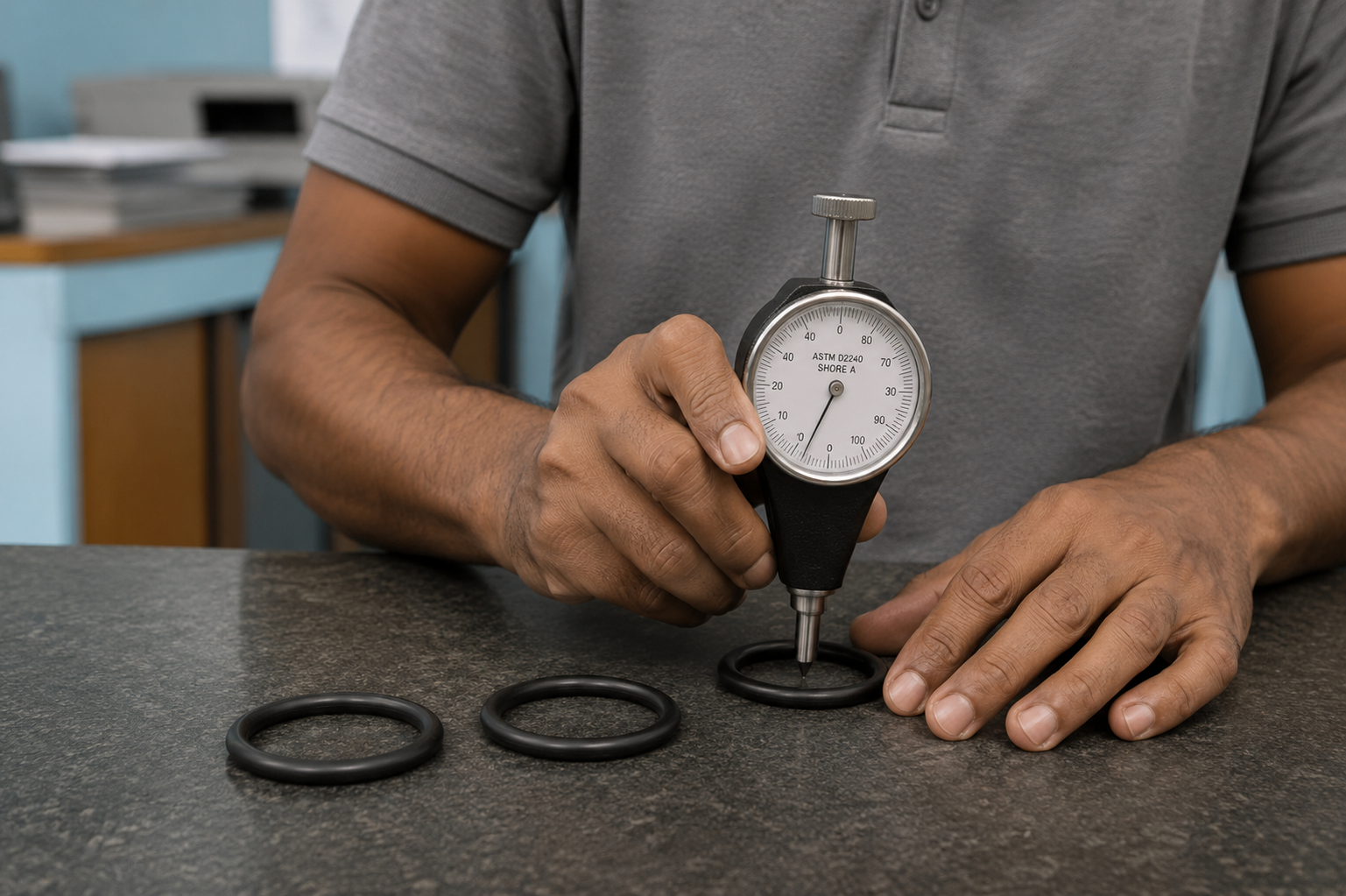 Hardness testing per ASTM D2240