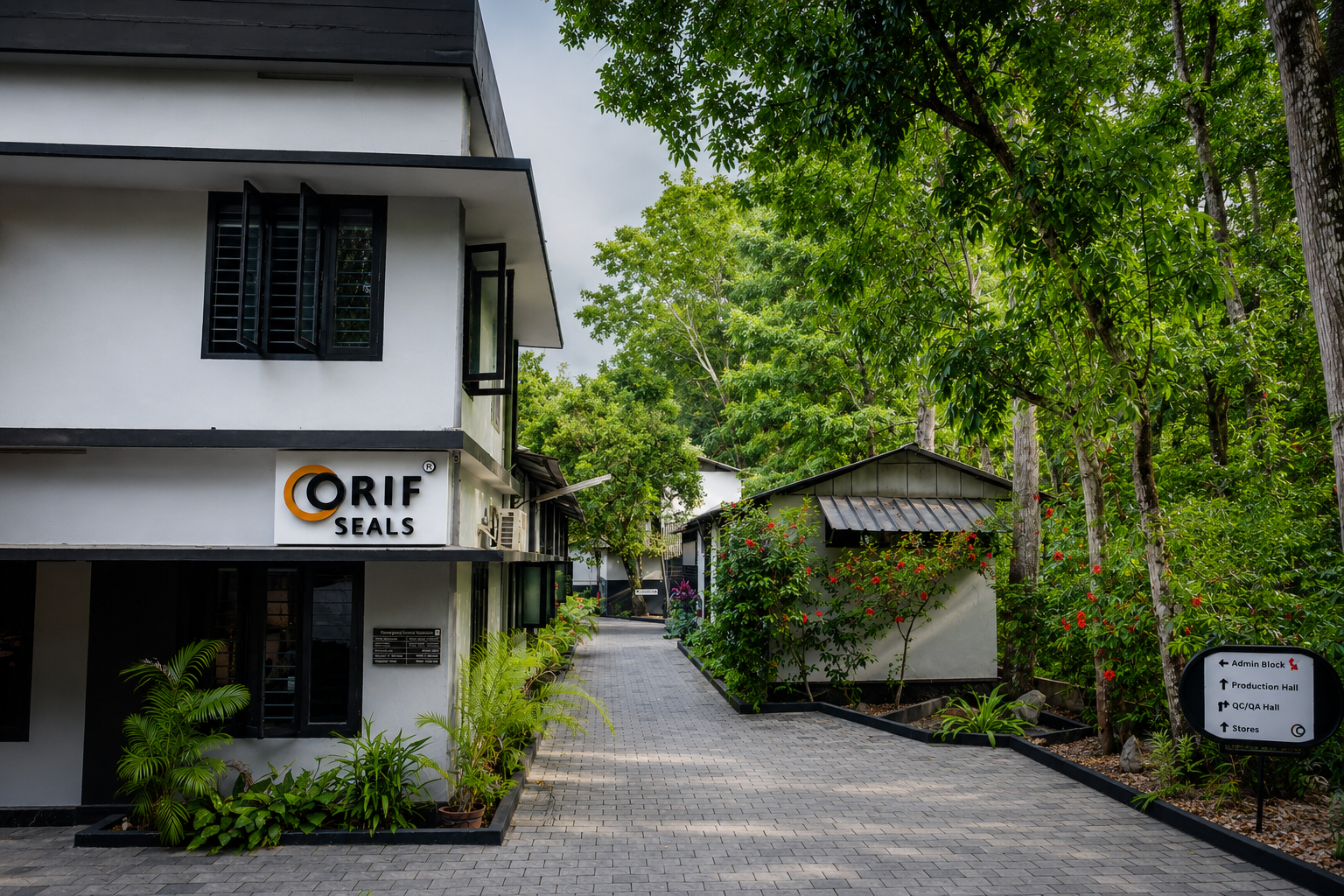 Orif Seals facility walkway in Naranganam, Kerala